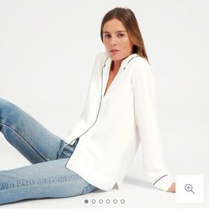Everlane Piped Silk Notch Collar Blouse, size 0
